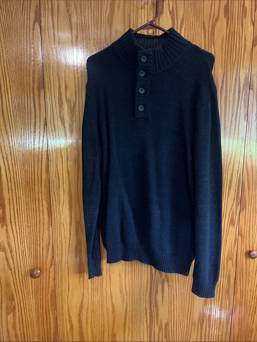 NWT Old Navy Men's Black Zip-Style Button Mock-Neck Sweater
